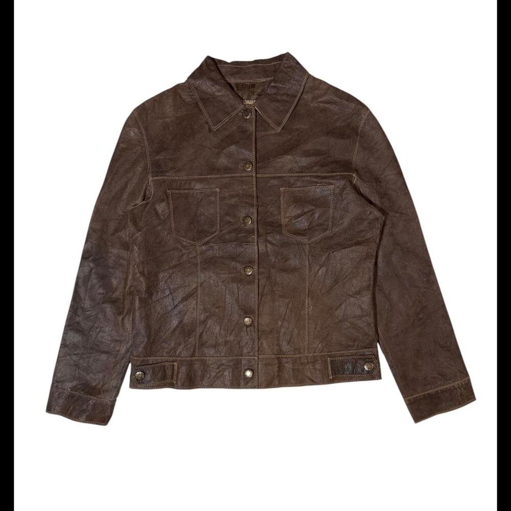 Brown thin leather button up